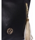 Black crossbody handbag with gold zipper and beige tassel Grosso 15B027blckbege
