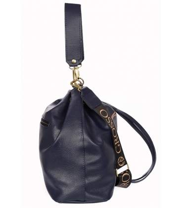 Blue handbag with drawstring 19B019gold Grosso