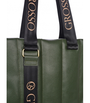 Olive green handbag with vertical stitching Grosso 19B016greenquilted