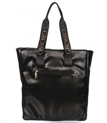 Černá kabelka se svislým prošíváním a zlatým nápisem Grosso 19B016blckquiltgold