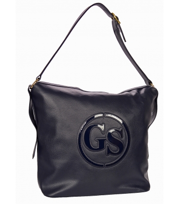 Čierna väčšia kabelka s lakovaným čiernym logom 19B015blcklak- Grosso