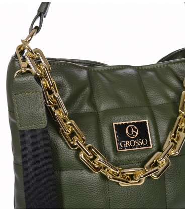 Olivovo zelená prešívaná kabelka so zlatou retiazkou GS22V0005green GROSSO