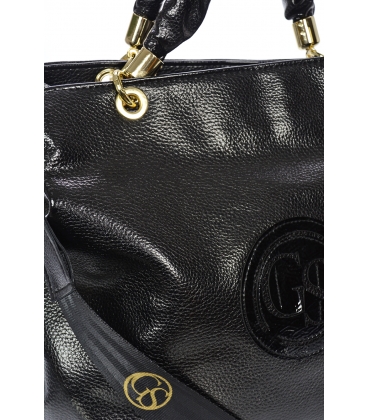 Černá kabelka s ozdobnými držadly a lakovanými prvky 19B015blcklak- Grosso