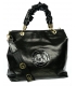 Black handbag with decorative handles and lacquered elements 19B015blcklak- Grosso