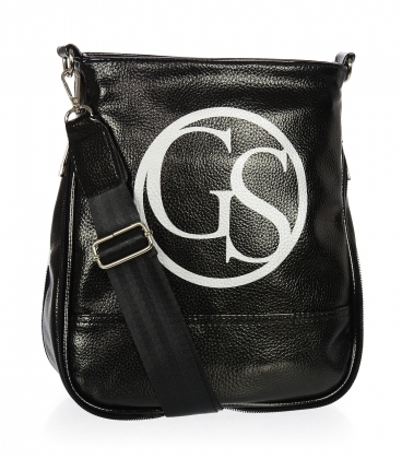 Čierna lesklá crossbody taška so strieborným GS znakom GSC189blcksilv - Grosso