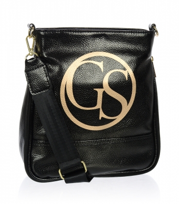 Čierna lesklá crossbody taška so zlatým GS znakom GSC189blckgold - Grosso