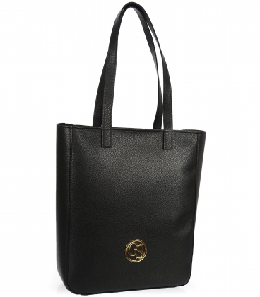 Black simple shoper handbag with GS Grosso 27B011black emblem