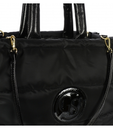 Černá textilní velká kabelka s prošíváním Grosso 19B016blacktext