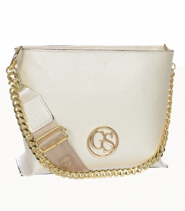 Pearl crossbody handbag with gold chain and Grosso strap C22Mpearl