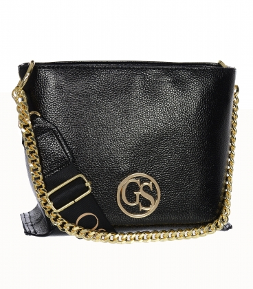 Black crossbody handbag with gold chain and Grosso strap C22Mblack