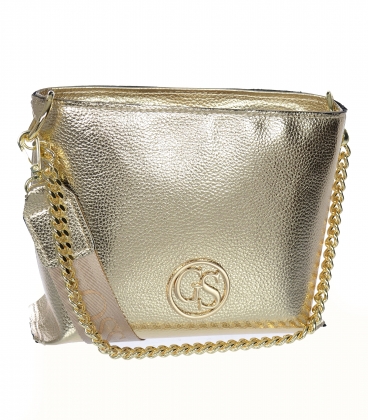 Gold crossbody handbag with gold chain and Grosso strap C22Mgold