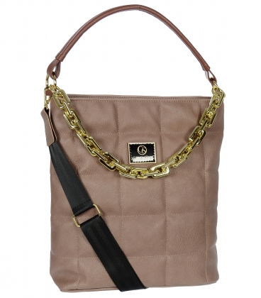 Brown handbag with quilting and gold chain 19B018brown