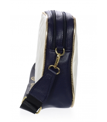 Bílo-modrá prošívaná kabelka se zlatým lemem a řemínkem Grosso JCS0012bluewhite