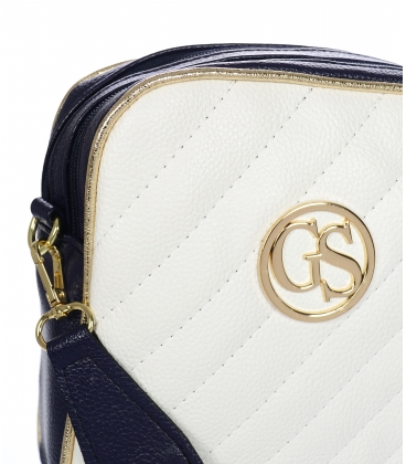 White-blue quilted handbag with gold trim and Grosso strap JCS0012bluewhite