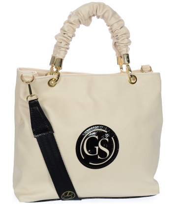 Cream handbag with decorative pleated handles Grosso 19B01cream