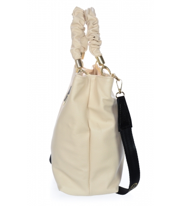 Cream handbag with decorative pleated handles Grosso 19B01cream