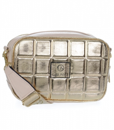 Pudro-zlatá crossbody kabelka se čtvercovým vzorem, logem a řemínkem Grosso JCS0101