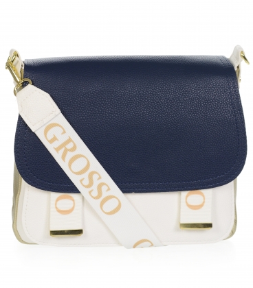 White-blue elegant crossbody handbag with decorative straps JFS0201