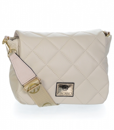 Beige elegant crossbody handbag with quilting JPS0211