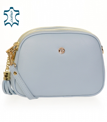 Pale blue leather crossbody handbag with tassel GROSSO GS101