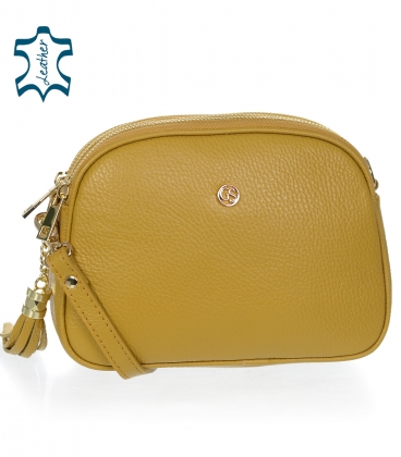 Mustard yellow leather crossbody handbag with tassel GROSSO GS101