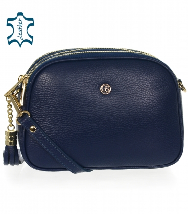 Dark blue leather crossbody handbag with tassel GROSSO GS101