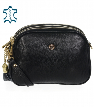 Black leather crossbody handbag with GROSSO tassel