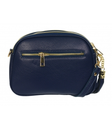 Dark blue leather crossbody handbag with tassel GROSSO GS101
