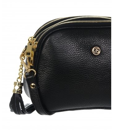 Černá kožená crossbody kabelka se střapcem GROSSO