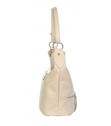 Béžová kožená kabelka so strapcami a striebornými aplikáciami GSKM050 GROSSO