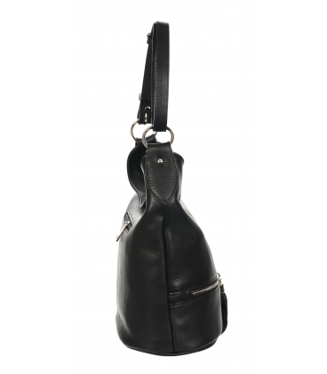 Black leather handbag with tassels and silver applications GSKM050black GROSSO