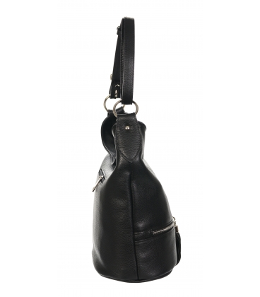 Černá kožená kabelka s třásněmi a stříbrnými aplikacemi GSKM050 GROSSO
