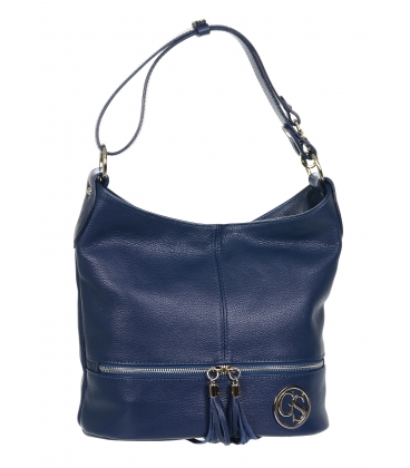 Dark blue leather handbag with tassels and silver applications GSKM050 GROSSO