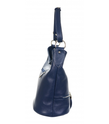 Dark blue leather handbag with tassels and silver applications GSKM050 GROSSO