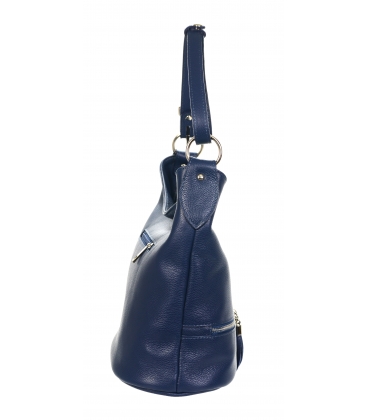 Tmavě modrá kožená kabelka s třásněmi a stříbrnými aplikacemi GSKM050 GROSSO