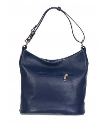 Dark blue leather handbag with tassels and silver applications GSKM050 GROSSO