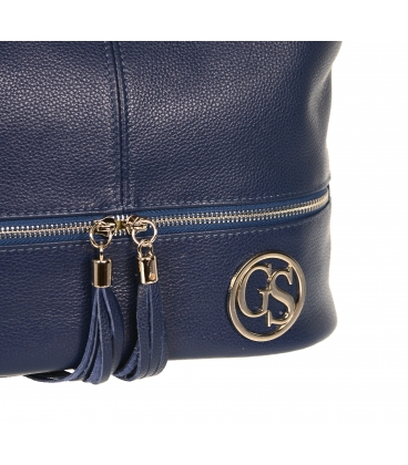 Dark blue leather handbag with tassels and silver applications GSKM050 GROSSO