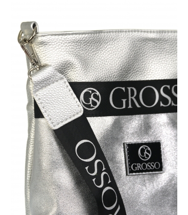 Silver crossbody handbag with decorative grosso strap LPF0211
