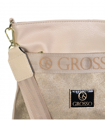 Béžově zlatá crossbody kabelka s ozdobným grosso řemínkem LPF0211