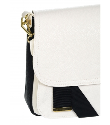 White-black elegant crossbody handbag with decorative straps JFS0201