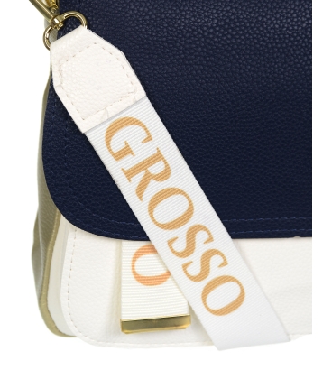 Bielo modrá elegantná crossbody kabelka s ozdobnými remienkami JFS0201
