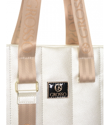 Cream handbag with vertical stitching Grosso 19B016begequilted