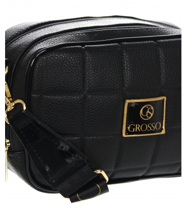 Čierna crossbody kabelka so štvorcovým vzorom, logom a remienkom Grosso JCS0101