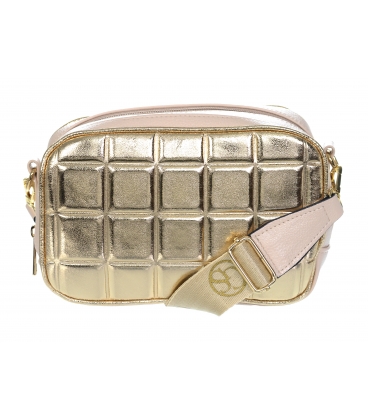 Púdrovo-zlatá crossbody kabelka so štvorcovým vzorom, logom a remienkom Grosso JCS0101
