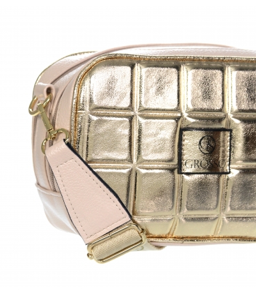 Powder gold crossbody handbag with square pattern, logo and Grosso JCS0101