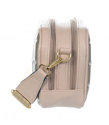 Púderbarna crossbody kézitáska négyzet alakú mintával, logóval és pánttal JCS0101