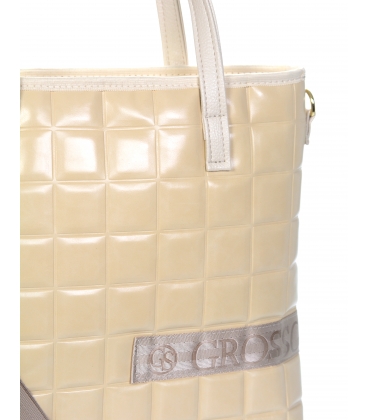 Béžová väčšia kabelka so štvorcovým vzorom zdobená béžovým remienkom Grosso 17B016bege