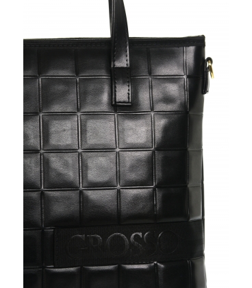 Black larger handbag with a square pattern Grosso 12B027black