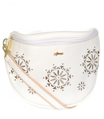 White crossbody handbag with floral design element 20M006whitflow