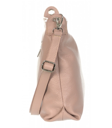 Pudrová jednoduchá kožená kabelka s logem GROSSO GSKK0015puder